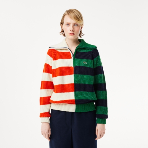 Wool Zip Neck Contrast Stripe colourblock Sweater