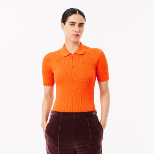 Zip Neck Rib Knit Polo Shirt