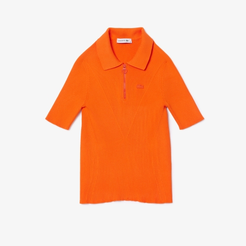 Zip Neck Rib Knit Polo Shirt