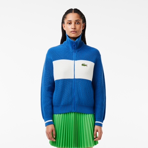 Zipped Cotton Colourblock Cardigan