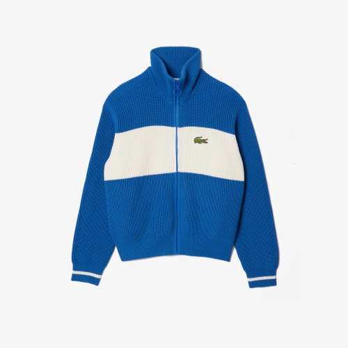 Zipped Cotton Colourblock Cardigan