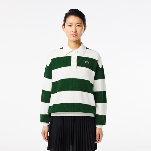 French Made Striped Rib Knit Polo Shirt 