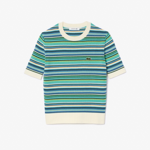 Short Sleeved Striped Cotton Sweater