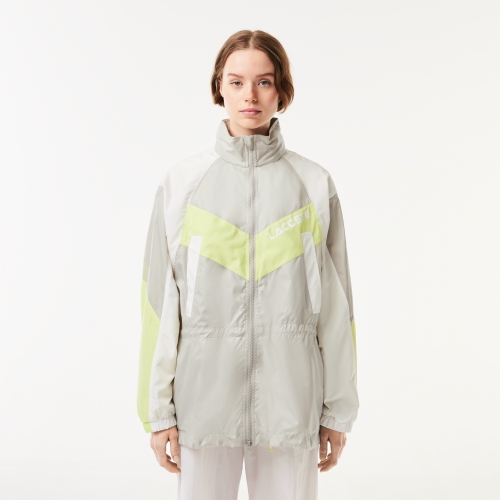 Oversized Hooded Colourblock Jacket with Adjustable Waist