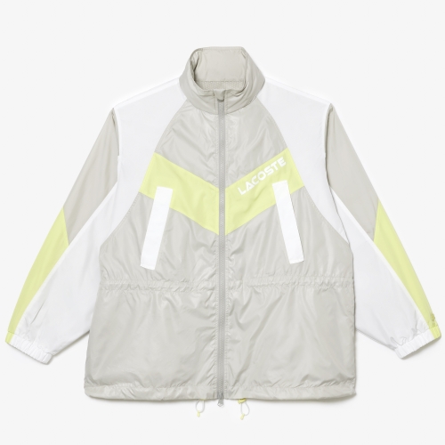 Oversized Hooded Colourblock Jacket with Adjustable Waist