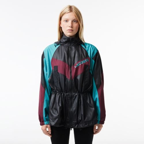 Oversized Hooded Colourblock Jacket with Adjustable Waist
