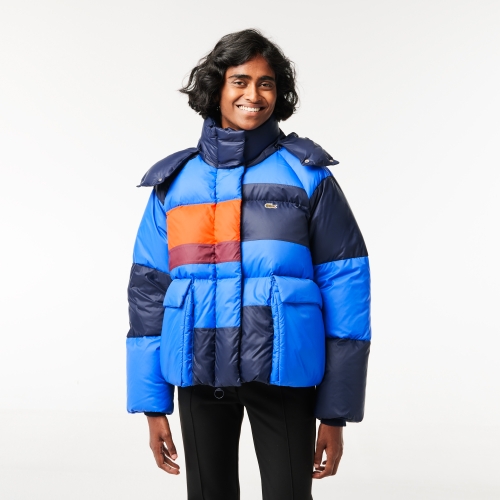 Oversized Colourblock Down Jacket, Adjustable Hood