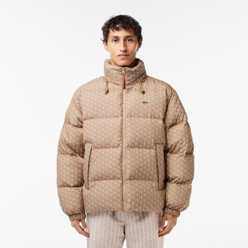 Monogram Print Hooded Down Jacket