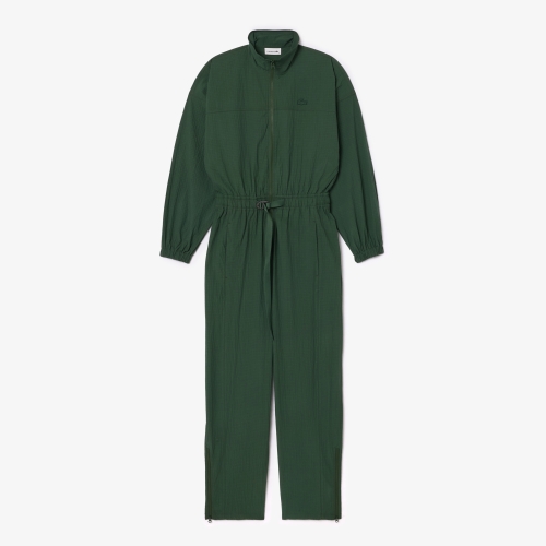 Textured, Belted Zip Neck Jumpsuit