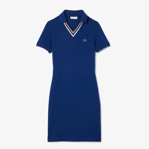 Slim Fit V Neck Stretch Pique Polo Dress
