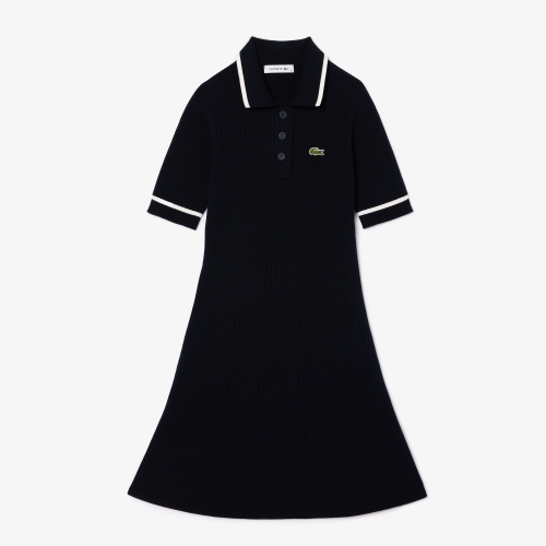 Flared Seamless 3D Flat Ribbed Polo Dress 
