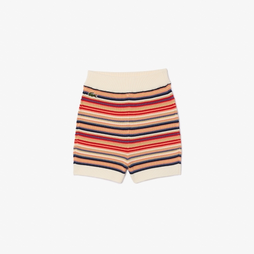 Contrast Waist Striped Cotton Shorts