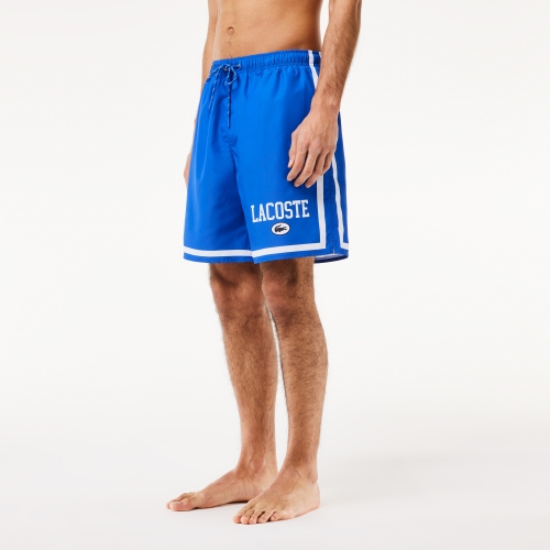 Long Lacoste Print Swim Trunks 