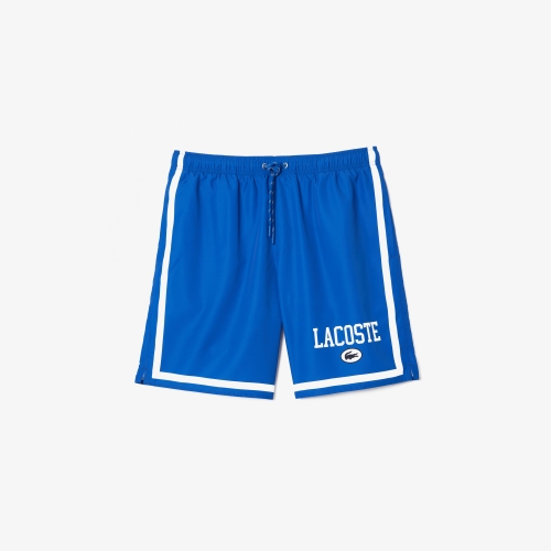 Long Lacoste Print Swim Trunks 