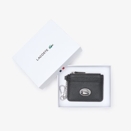 Women's Lacoste Snap Hook Grained Leather Card Holder