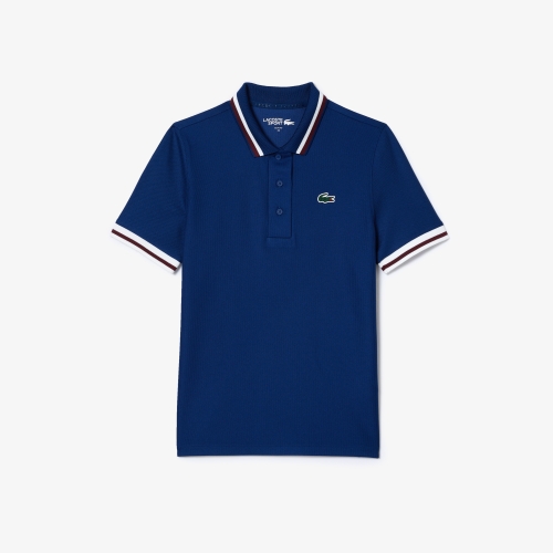 Piqué Tennis Polo Shirt with Contrast Striped Collar
