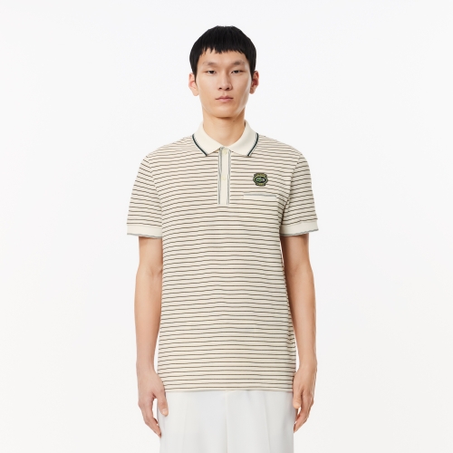 Striped Cotton Pique Heritage Badge Polo Shirt