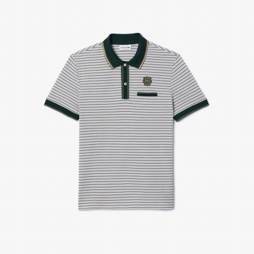 Striped Cotton Pique Heritage Badge Polo Shirt