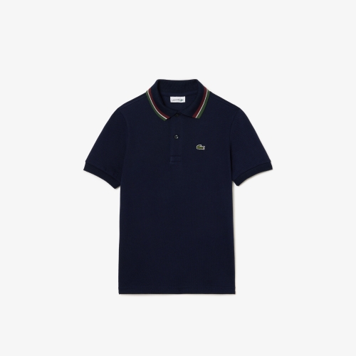 Boys' Lacoste Tricolor Collar Cotton Petit Piqué Polo Shirt