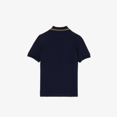 Boys' Lacoste Tricolor Collar Cotton Petit Piqué Polo Shirt