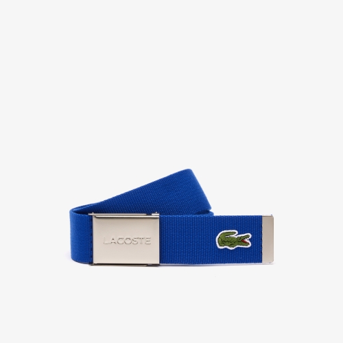 Men's Made in France Lacoste Engraved Buckle Woven Fabric Belt
