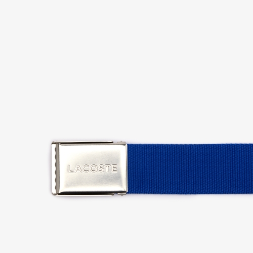 Men's Made in France Lacoste Engraved Buckle Woven Fabric Belt