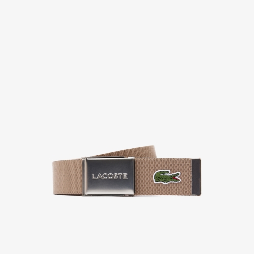 Men's Made in France Lacoste Engraved Buckle Woven Fabric Belt