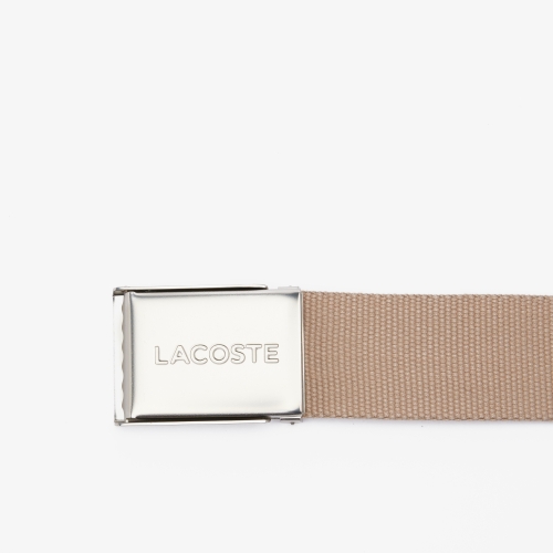 Men's Made in France Lacoste Engraved Buckle Woven Fabric Belt