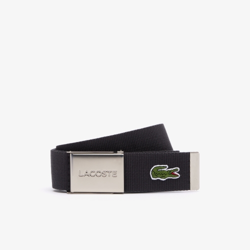 Men's Made in France Lacoste Engraved Buckle Woven Fabric Belt