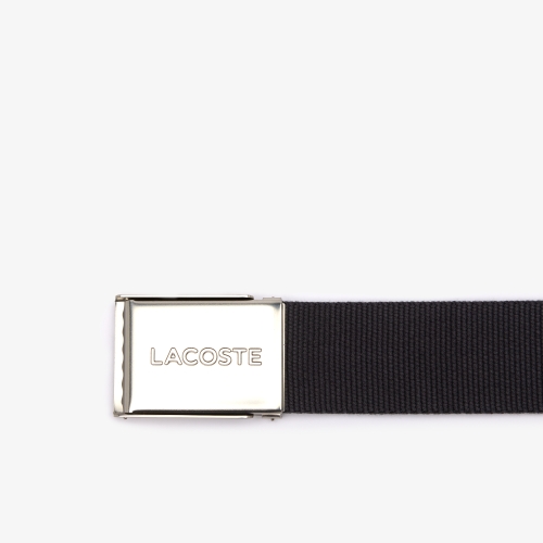 Men's Made in France Lacoste Engraved Buckle Woven Fabric Belt