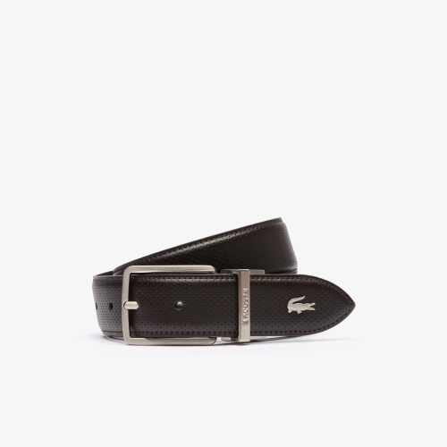 Men's Lacoste Engraved Buckle Reversible Piqué Leather Belt