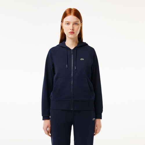 Women's Lacoste Hooded Organic Fleece Zippered Sweatshirt