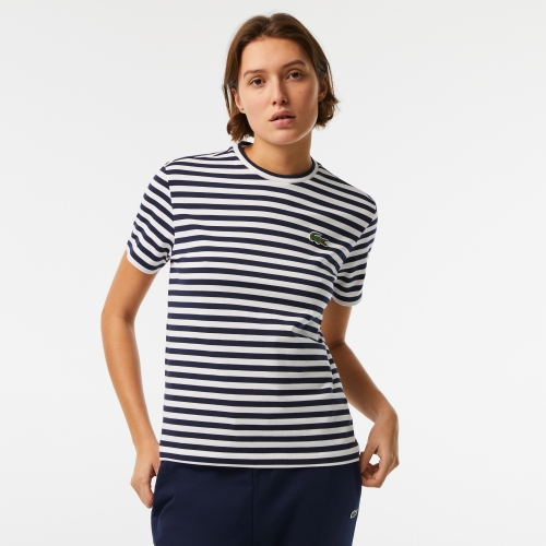 Women's Lacoste Loose Fit Striped Cotton Jersey T-Shirt